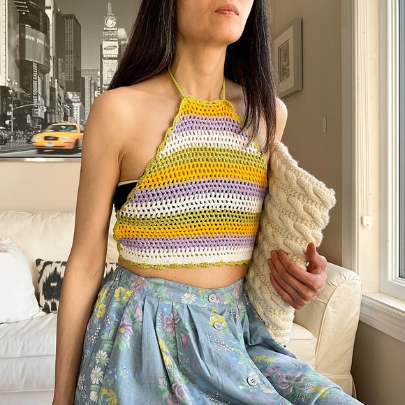 NWOT Zara crochet high halter tie neck tie back top - Picture 2 of 13